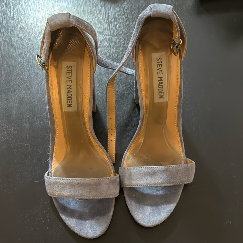 Blue suede heels